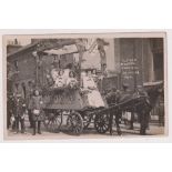 Postcard, Essex, RP, Ilford Hospital Carnival, 11 July 1908, showing decorated horse-drawn cart,