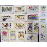 Postcards, a collection of approx. 18 WWI embroidered silks, mostly greetings, also A.S.C., Jan