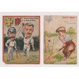 Trade cards, two cards, Freeman, Hardy & Willis, large colour card Middlesex v Lancashire (small