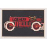 Postcard, Advertising, Pirelli Tyres, artist drawn art deco motor racing car, pu Italy 1930 (gd) (1)