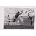 Football autographs, Nobby Stiles, Manchester United, two b/w photos, being reprints taken from
