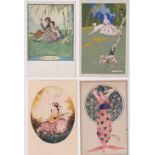 Postcards, an Art Deco collection of 8 cards inc. Meschini (Girl and Dog), Rie Cramer, 'Times