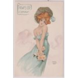 Postcard, Art Nouveau, a glamour card illustrated by Raphael Kirchner from 'Fleurs d'amour' series