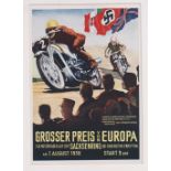 Postcard, Nazi Germany, Motor Cycling Europa Grand Prix, Sachsenring 7 August 1938, continental