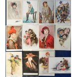Postcards, a glamour collection of 12 cards illustrated by W. Barribal, mainly fashion, with a few