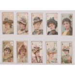 Cigarette cards, Wills, Beauties (Brown back, p/c inset), 19 cards, 2D, 4D, 7D, 8D, KD, AC, 2C, 4C,