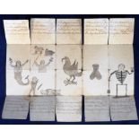 Early Victorian Hand Drawn Transformation Game circa 1845, game drawn onto one sheet of cut and