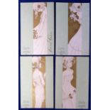 Postcards, Art Nouveau, a selection of 4 glamour cards illustrated by Raphael Kirchner in the series
