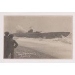 Postcard, Sussex, Military, German Submarine, U118 washed ashore at Hastings, 1 April 1919 (