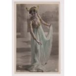 Postcard, Mata Hari, tinted RP, showing Mata Hari in diaphanous exotic costume, by Walery, Paris