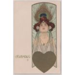 Postcard, Art Nouveau, a glamour card illustrated by Raphael Kirchner in the 'Legendes' series no. 1
