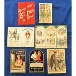 Trade cards, 7 early UK advertising cards, Globe Polish, two cards, one with 1898 calendar, Hudson's