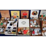 Match Books, Boxes, Cigar Tubes, approx. 450 items presented in wooden cigar boxes to include
