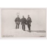 Postcard, Polar Exploration, b/w printed card showing 'Union Jack Hoisted at South Magnetic Pole',
