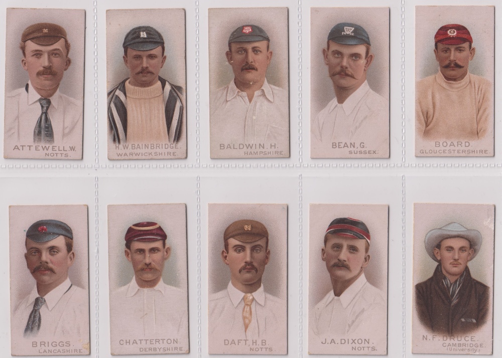 Cigarette cards, Wills, Cricketers 1896 (set, 50 cards) (some slight age toning, two few with slight