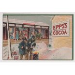 Postcard, Epp's Cocoa, artist drawn Railway Station winter scene, message in pencil to reverse (