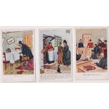 Postcards, a set of 6 illustrated Suffragette comic cards (1908) published by C W Faulkner