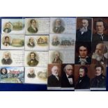 Postcards, a selection of 9 portraits of men of letters, musicians and composers with 7 published by