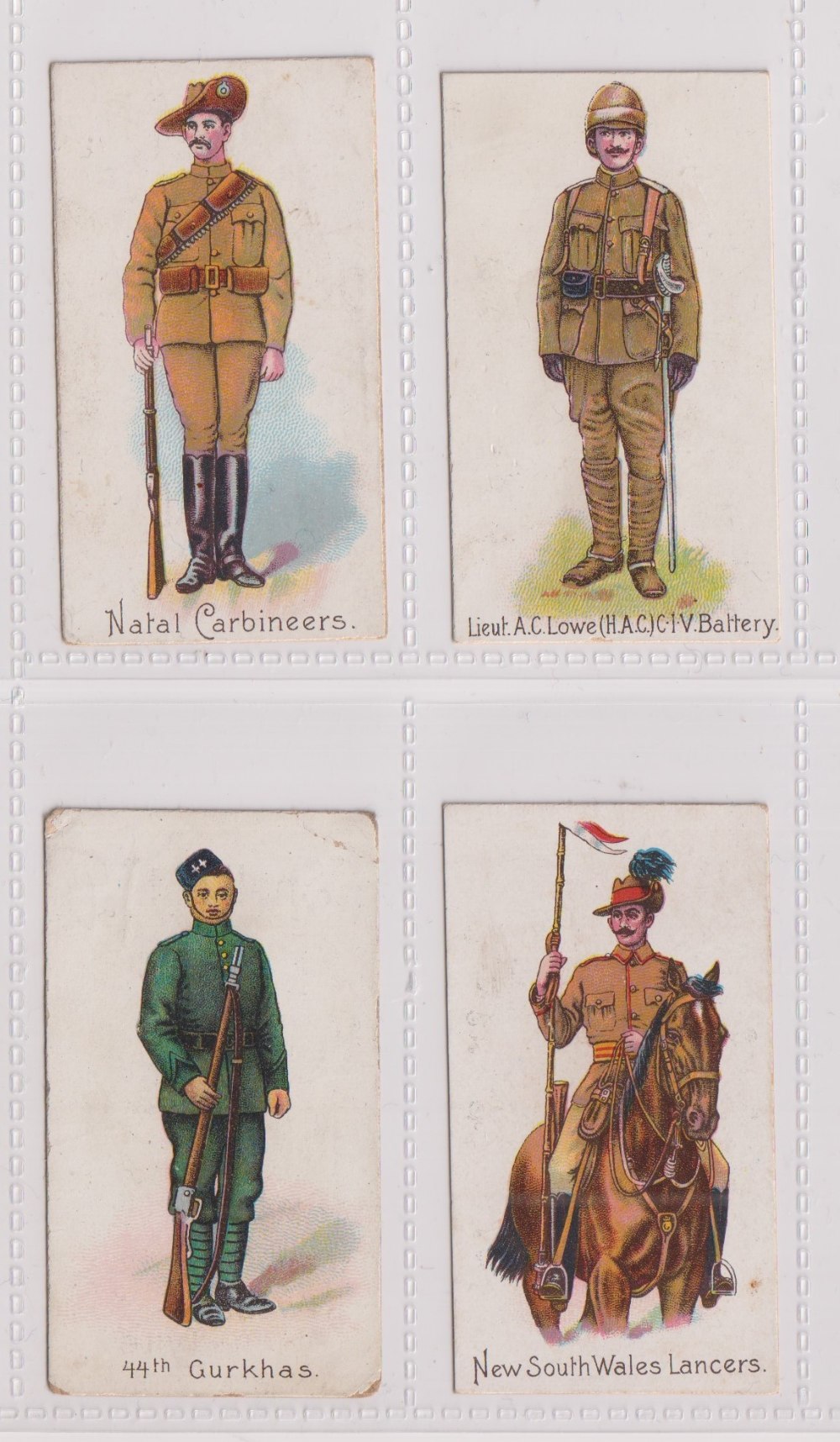 Cigarette cards, Harvey & Davy, Colonial Troops, four cards, Natal Carbineers (gd), Lieut. A.C. Lowe