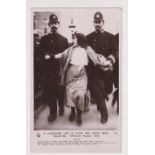 Postcard, Suffragette, RP, ' A Lancashire Lass in Clogs and Shawl being 'escorted' Through Palace