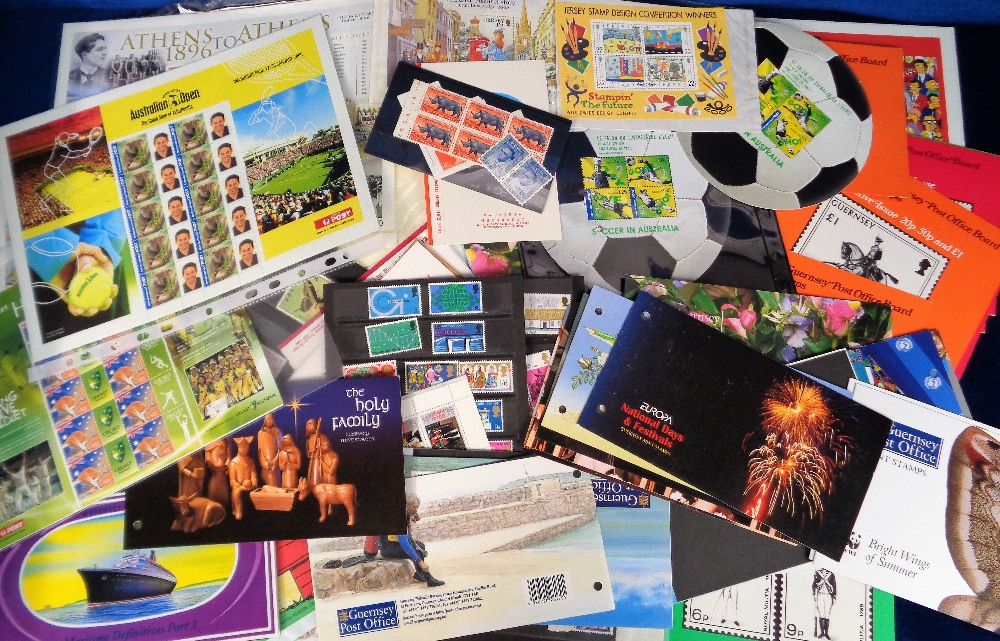 Stamps, Collection of Channel Islands, Australia packs, mint sets, sheets, odd mint Stamps in