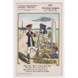 Postcard, Football, Bury v Woolwich Arsenal, 28 January 1905, score 2-1 to Arsenal, Comic card