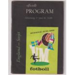 Football programme, World Cup 1958, Sweden, England v Soviet Union 17 June 1958 Play-Off match (gd)