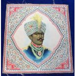 Tobacco silks, Carreras, Indian Maharajahs, Premium Issue, (set, 4 silks) (1 mounted on card o/w