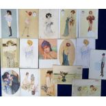 Postcards, Glamour, Raphael Kirchner, mixed selection of 15 cards, various series inc. Princess