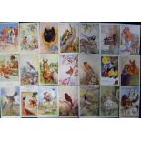 Postcards, a post WW2 subject selection of approx. 175 cards incl. fairies (Cloke), birds (Austen,