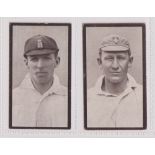 Cigarette cards, Hill's, Famous Cricketers Series (Blue back), two cards, no 15 Gunn, Notts & no 24,