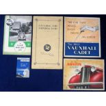 Motoring Brochures, 5 vintage brochures to comprise Vauxhall Cadet, Vauxhall 'Home Leave' Plan,