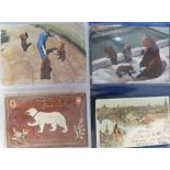 Postcards, a collection of 35 cards of Bears in modern album, incl. Bears shooting - Bern 1910,