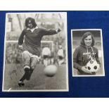 Football autographs, George Best, Manchester United, two b/w photos, being reprints taken from
