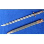 Bayonet, 1907 dated Wilkinson bayonet in original leather scabbard (gd with light surface rust)