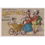 Postcard, Advertising, Benton’s Puppy Biscuits, anthropomorphic bulldog family, pu 15 May 1907 (some