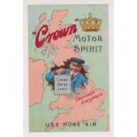 Postcard, Advertising, Petrol, Crown Motor Spirit, artist drawn card showing map of UK (unused, gd/