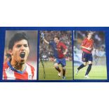 Football autographs, 3 colour 12" x 8" match action photographs, each one signed boldly to image,