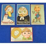 Trade cards, Owbridge's Lung Tonic, 4 large advertising cards, Comic Birds (x2) Duck with Hat & '