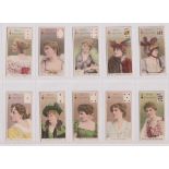 Cigarette cards, Wills, Actresses (Grey back, p/c inset), 10 cards, 3H, 4H, 6H, JH, KH, AC, 2C,