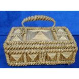 WW2 Prisoner of War Straw Work Basket, an intricately made basket measuring approx. 9 x 6 x 3" and