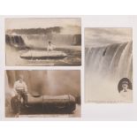 Postcards, USA, Niagara Falls, 3 RP's showing images from the Bobby Leach Barrel rolling attempt, 25