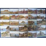 Postcards, A R Quinton, a collection of 50 artist-drawn cards, various UK locations inc. Dunster,