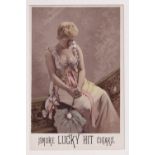 Cigarette card, USA, advertising card for 'Lucky Hit Cigars', illustrated with Beauty, XL size,