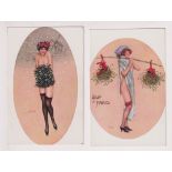 Postcards, Raphael Kirchner, Art Nouveau, middle period, two cards, 'Le Gui de Paris' and 'Le