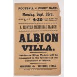 Football Match Flyer, WBA v Aston Villa, a match flyer, 5.5" x 8.5, advertising the 'Albion v