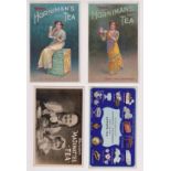 Postcards, Advertising, four tea advertising cards, Horniman's, two different each showing beauty