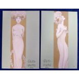 Postcards, Art Nouveau, Raphael Kirchner illustrated glamour cards from the 'Demi Vierge' series