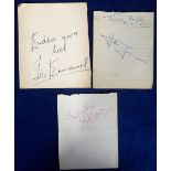 Autographs, Hattie Jacques, Derek Bond and 1 other, all 1960s, all on small single sheets of