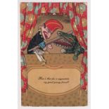 Postcard, Punch & Judy, artist drawn embossed foreign card, pu, stamp removed (sl cr) (1)